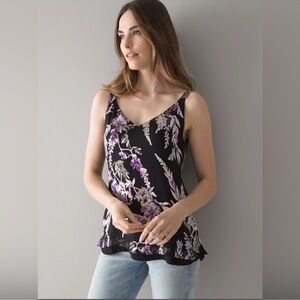 White House Black Market Reversible Cami Tank Purple Burnout Floral Top Silk S